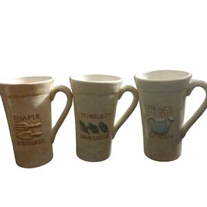 3 Lg. Ceramic Mugs: Tranquility, Simple Pleasures, & Peace Gardens Themed 6.5"